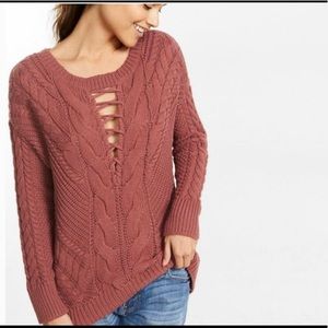 Express Lace-Up Cable Knit Sweater